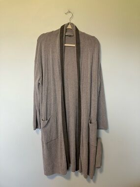 Barefoot Dreams cozychic ultra lite Taupe grey Open-Front Long Cardigan L/XL